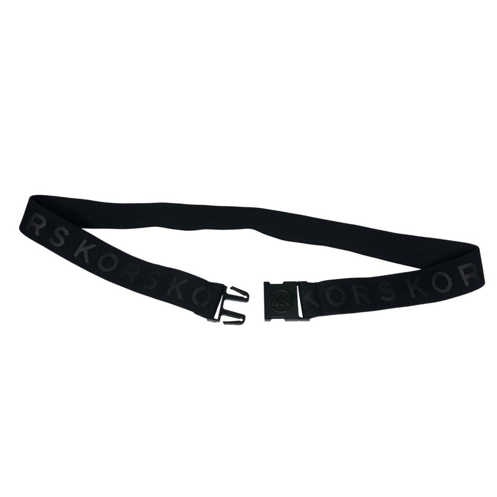 Michael Kors Men's Black Elastic Web Belt With MK Logo Buckle